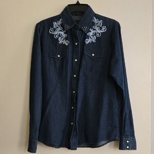 Women's Embroidered Denim Button Down Shirt